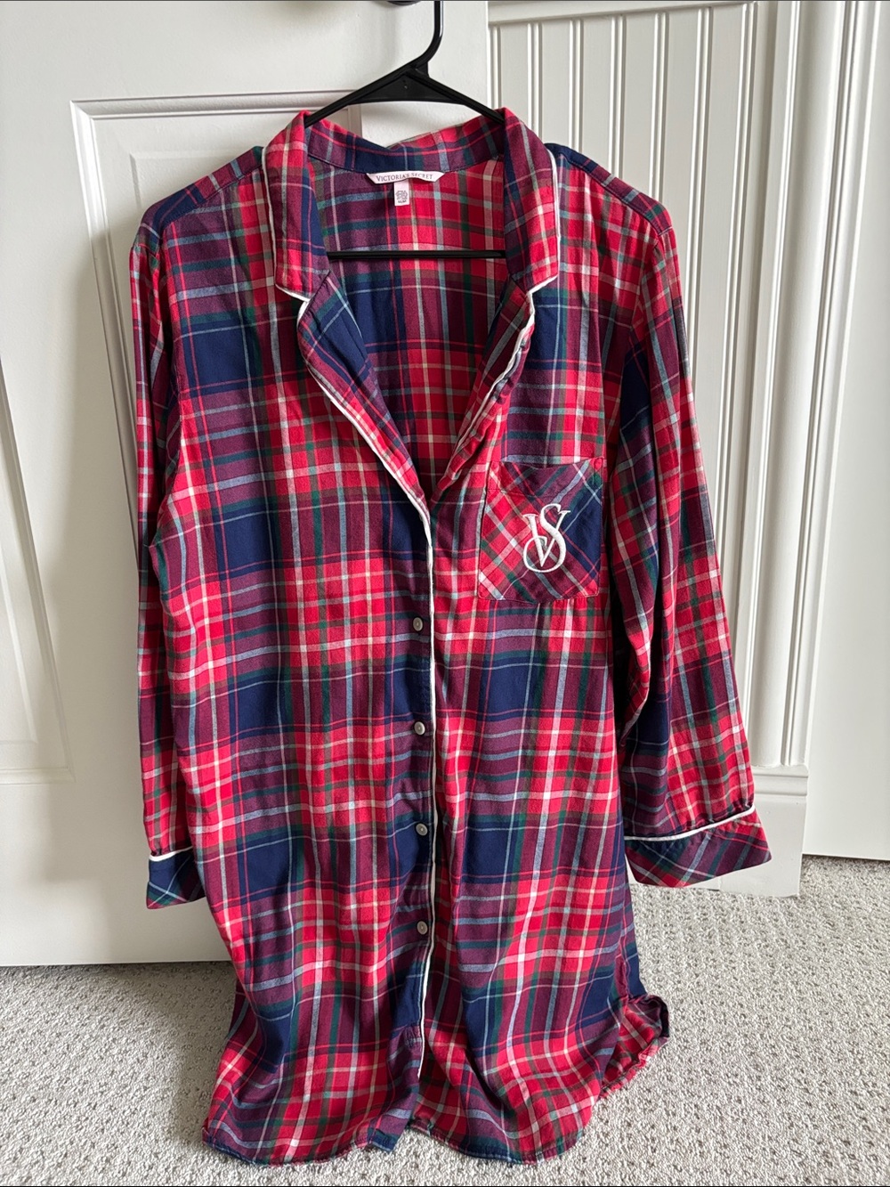 Victoria's Secret Red & Navy Plaid Women’s Pajama Shirt Size Medium